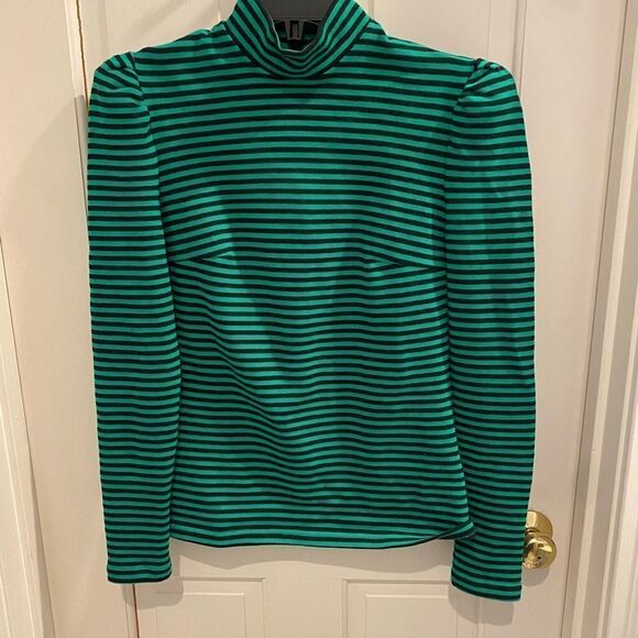 pushBUTTON green striped turtleneck sweater size small - Picture 2 of 8